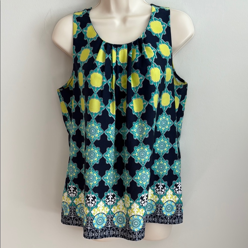 Banana Republic Navy Yellow Sleeveless Geometric Tank Loose Fitting Vibant Med